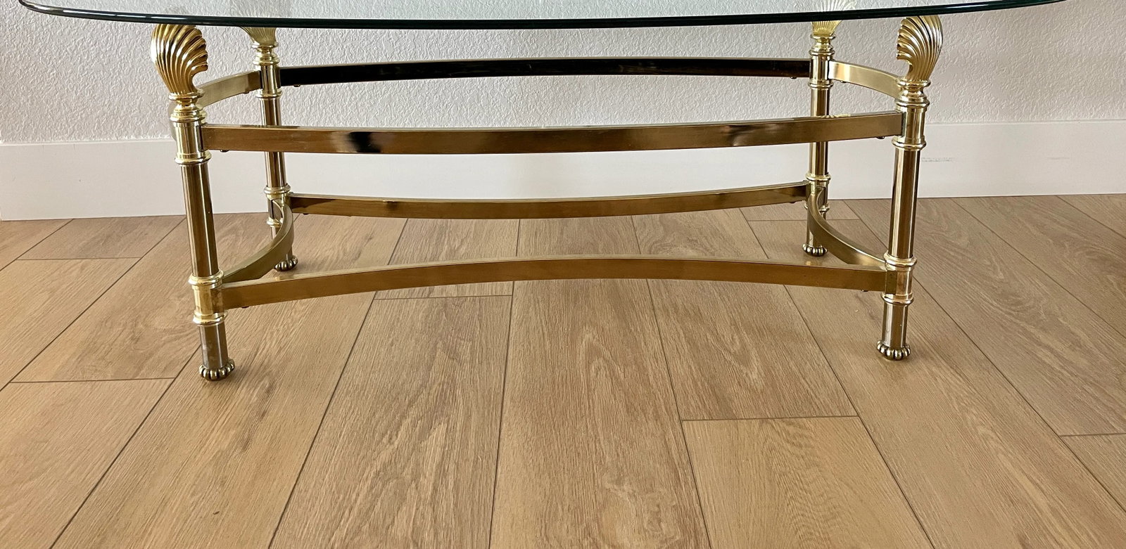 Mid 20th Century Hollywood Regency Maison Jansen Inspired Glass & Brass Shell Coffee Table - 8