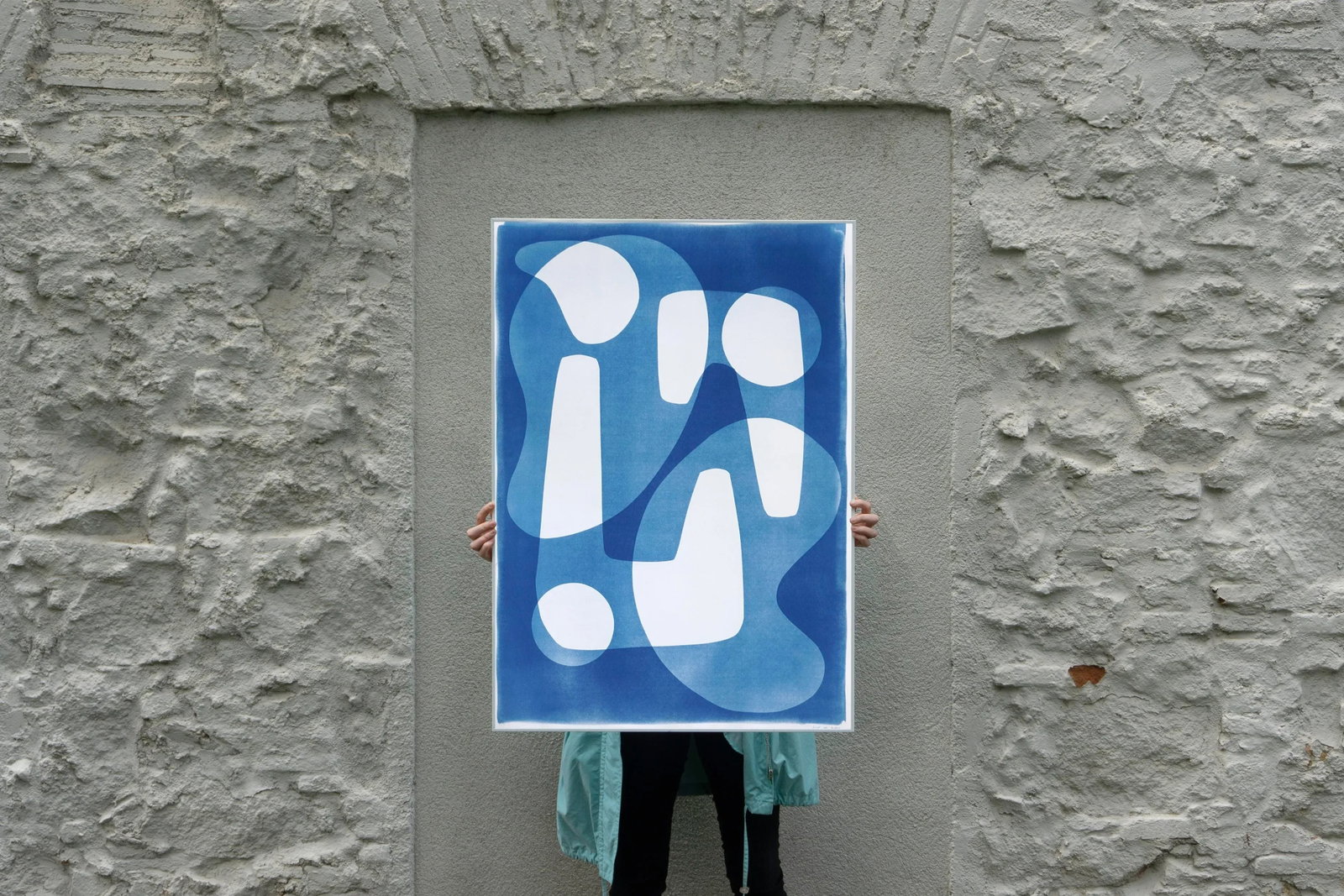 2024, Jestons Style Shapes in White and Blue, "Mid-Century Shapes Iii", Handmade Cyanotype on Waterc - 3