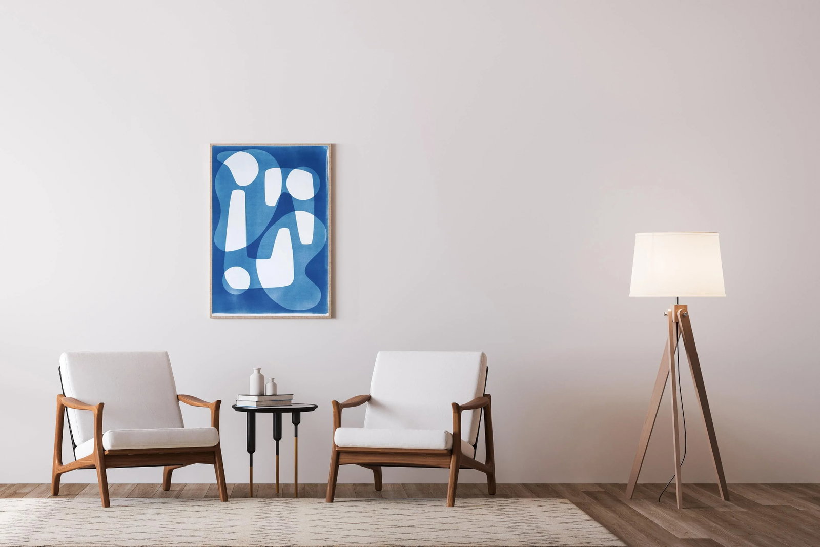 2024, Jestons Style Shapes in White and Blue, "Mid-Century Shapes Iii", Handmade Cyanotype on Waterc - 5