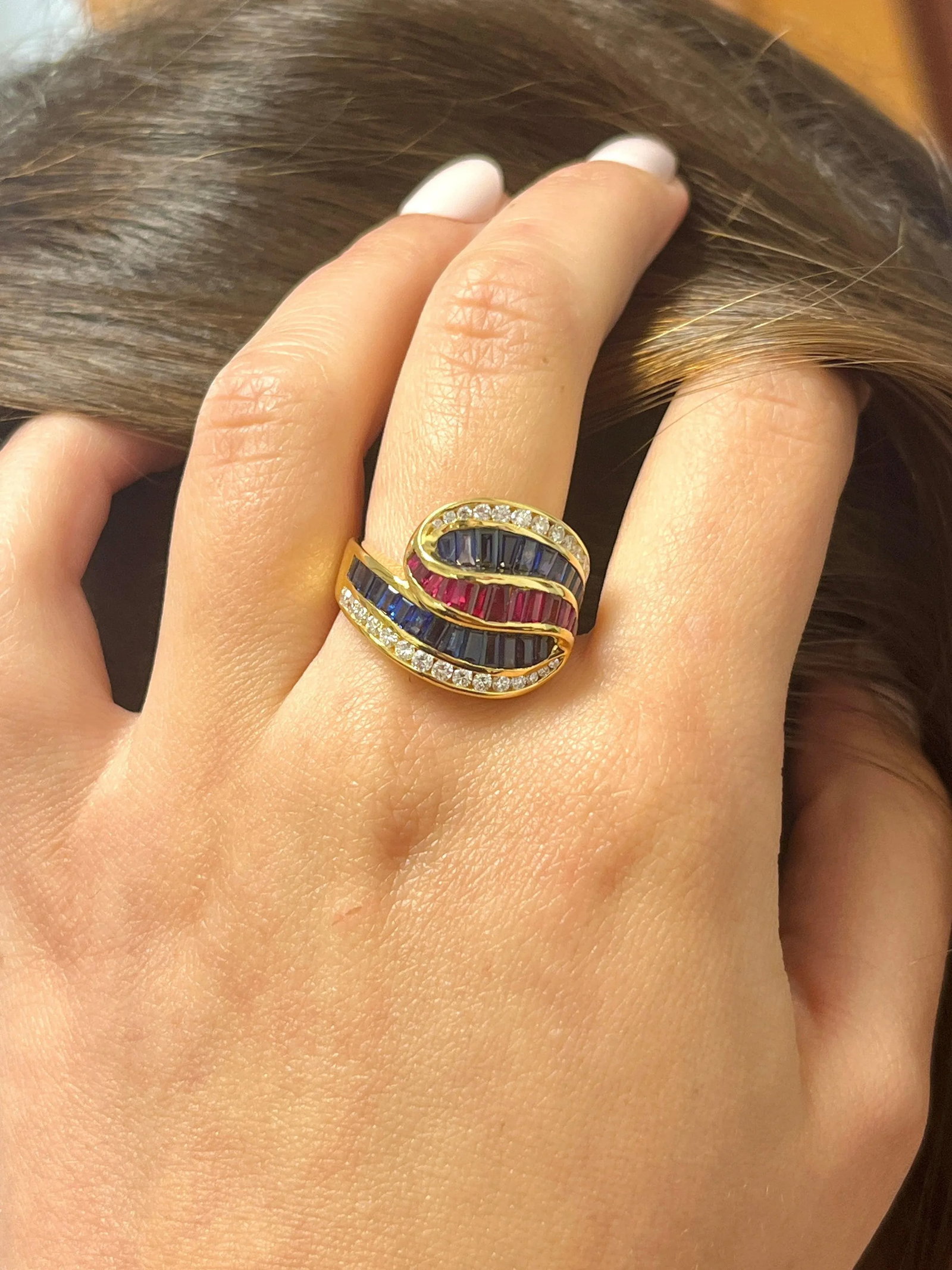 Multi-Gem 3 Carat Baguette-Cut Cluster Ruby, Sapphire, & Diamond Channel Set Rin, Size 7.5 - 2