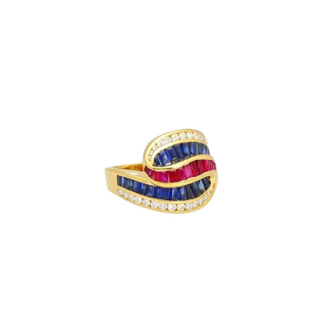 Multi-Gem 3 Carat Baguette-Cut Cluster Ruby, Sapphire, & Diamond Channel Set Rin, Size 7.5 - 3