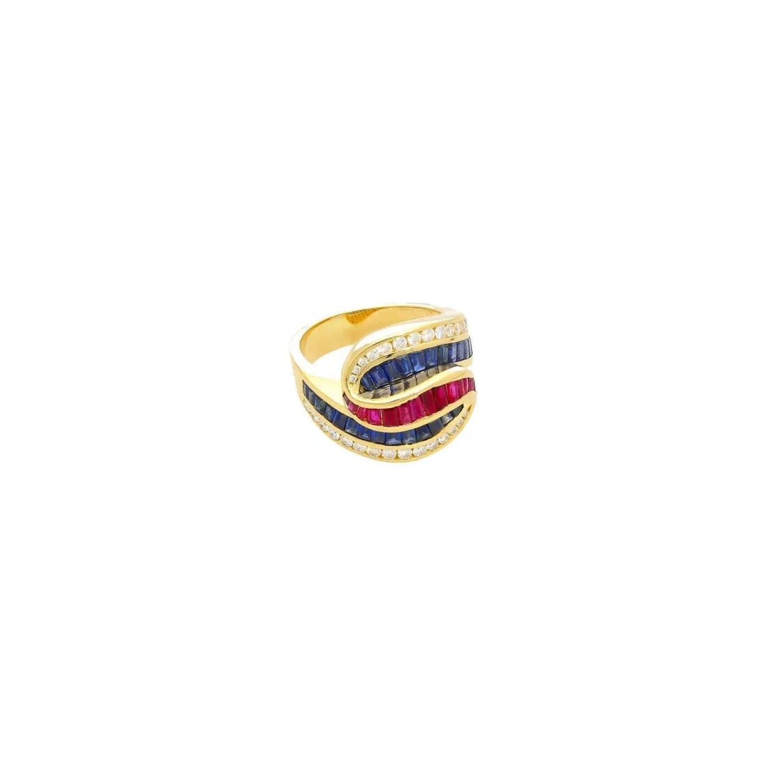 Multi-Gem 3 Carat Baguette-Cut Cluster Ruby, Sapphire, & Diamond Channel Set Rin, Size 7.5 - 5