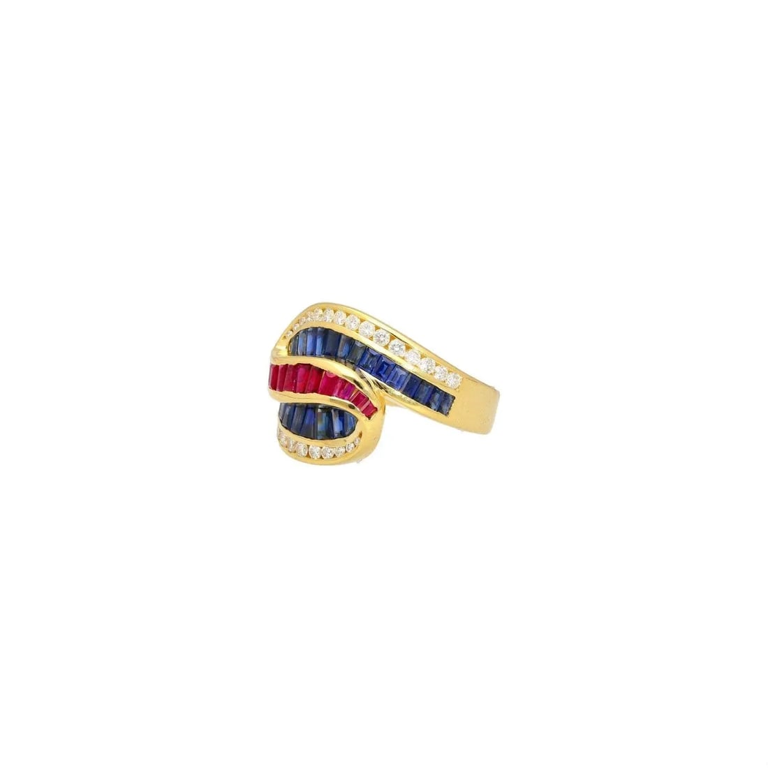 Multi-Gem 3 Carat Baguette-Cut Cluster Ruby, Sapphire, & Diamond Channel Set Rin, Size 7.5 - 6