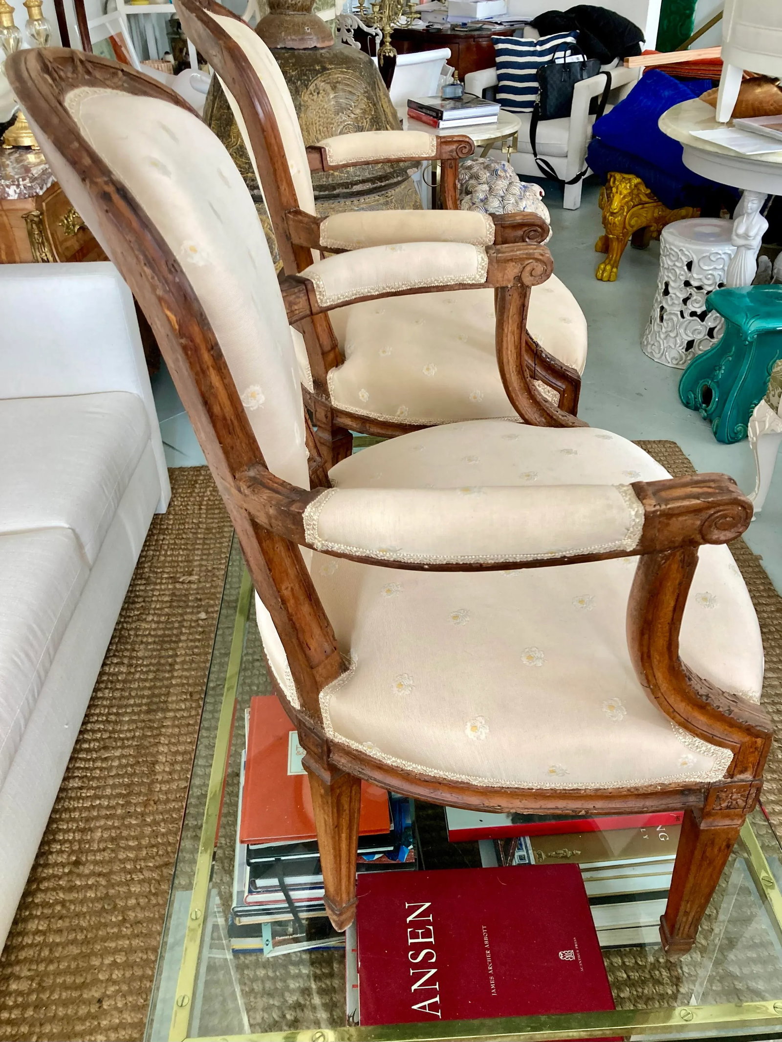 French 18th Century Hand Carved Fauteuil Chairs - a Pair - 4