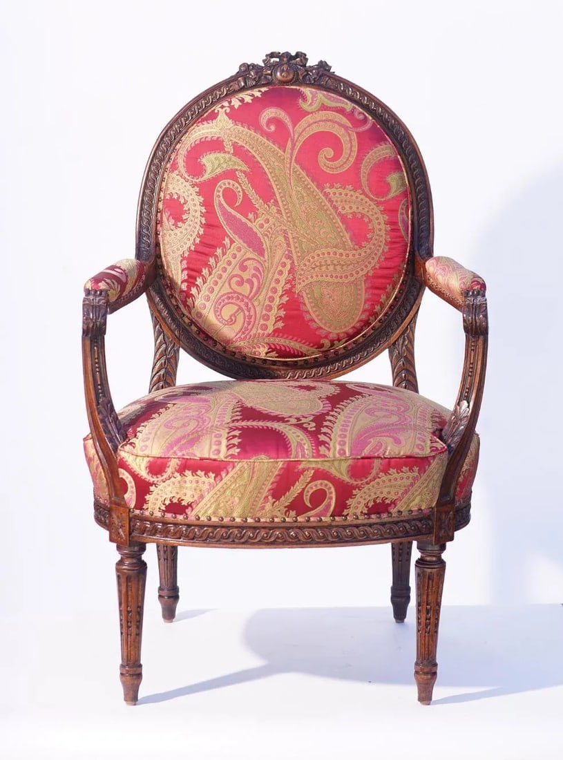 19th C. French Walnut Armchair - 6