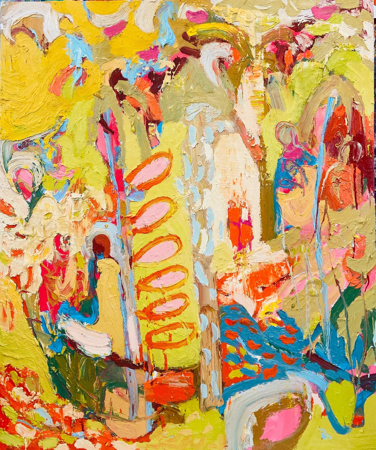 By the Forest Waterfall Painting by Paul Wadsworth: Large Abstract expressionist Oil painting, perfect statement piece Paul Wadsworth has a strong affiliation with the Indian sub-continent and after spending 6 months in the beautiful southern state of
