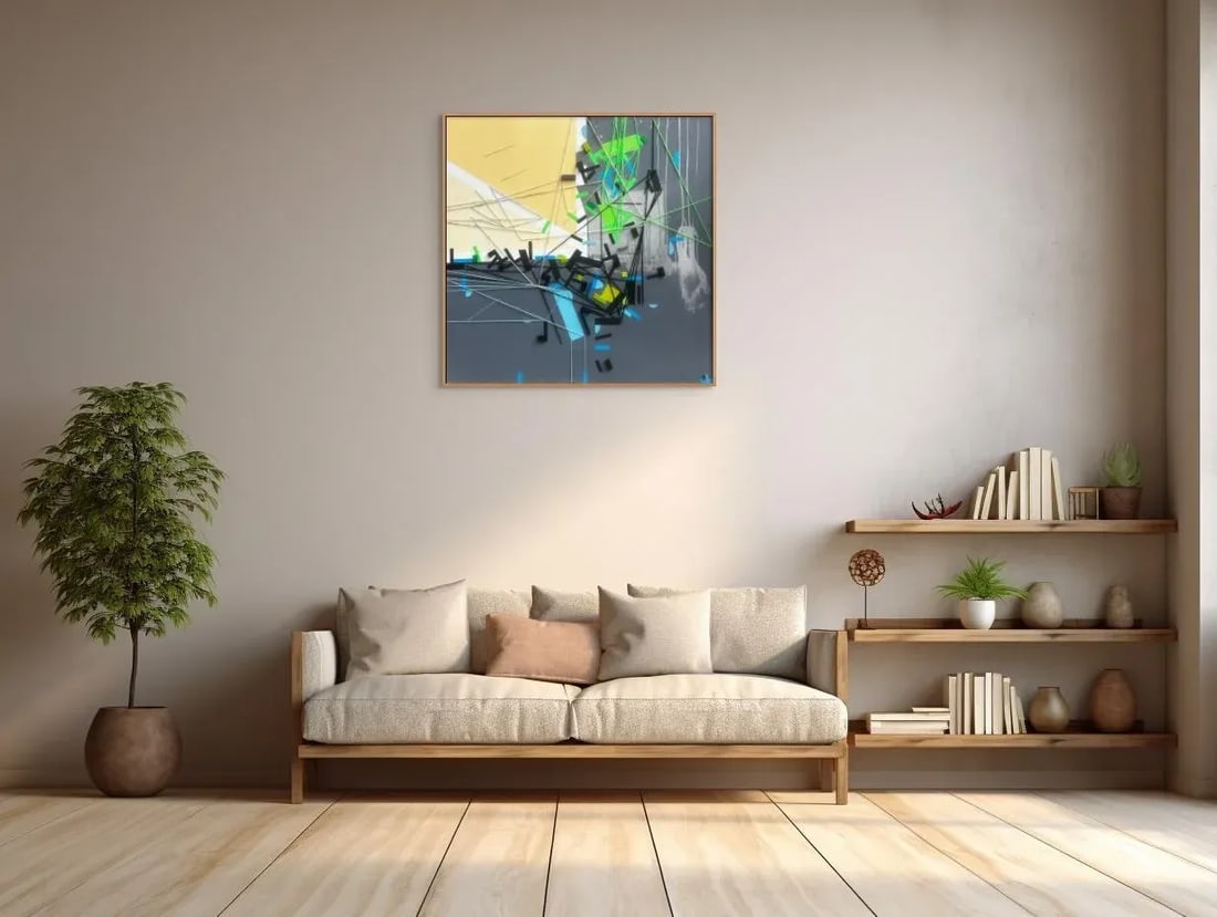 Contemporary Abstract Acrylic, Color Tape, Yarn, and Lego Brick on Canvas Painting â€ - 2