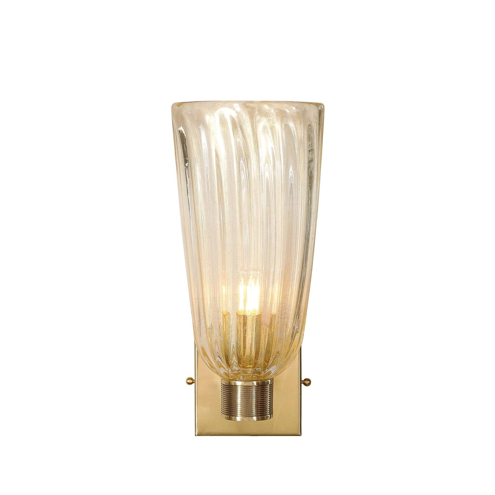 Pair of Modernist Hand-Blown Murano Fluted Glass Sconces W/ 24kt Gold Flecks - 2