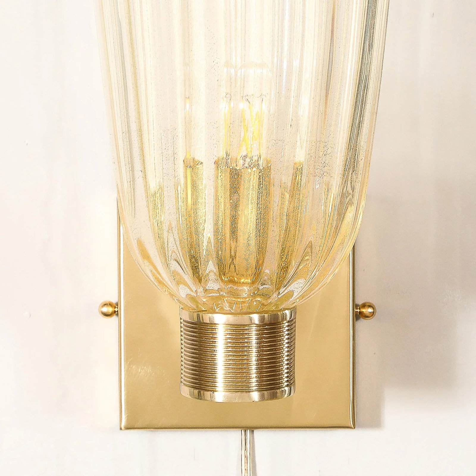 Pair of Modernist Hand-Blown Murano Fluted Glass Sconces W/ 24kt Gold Flecks - 6