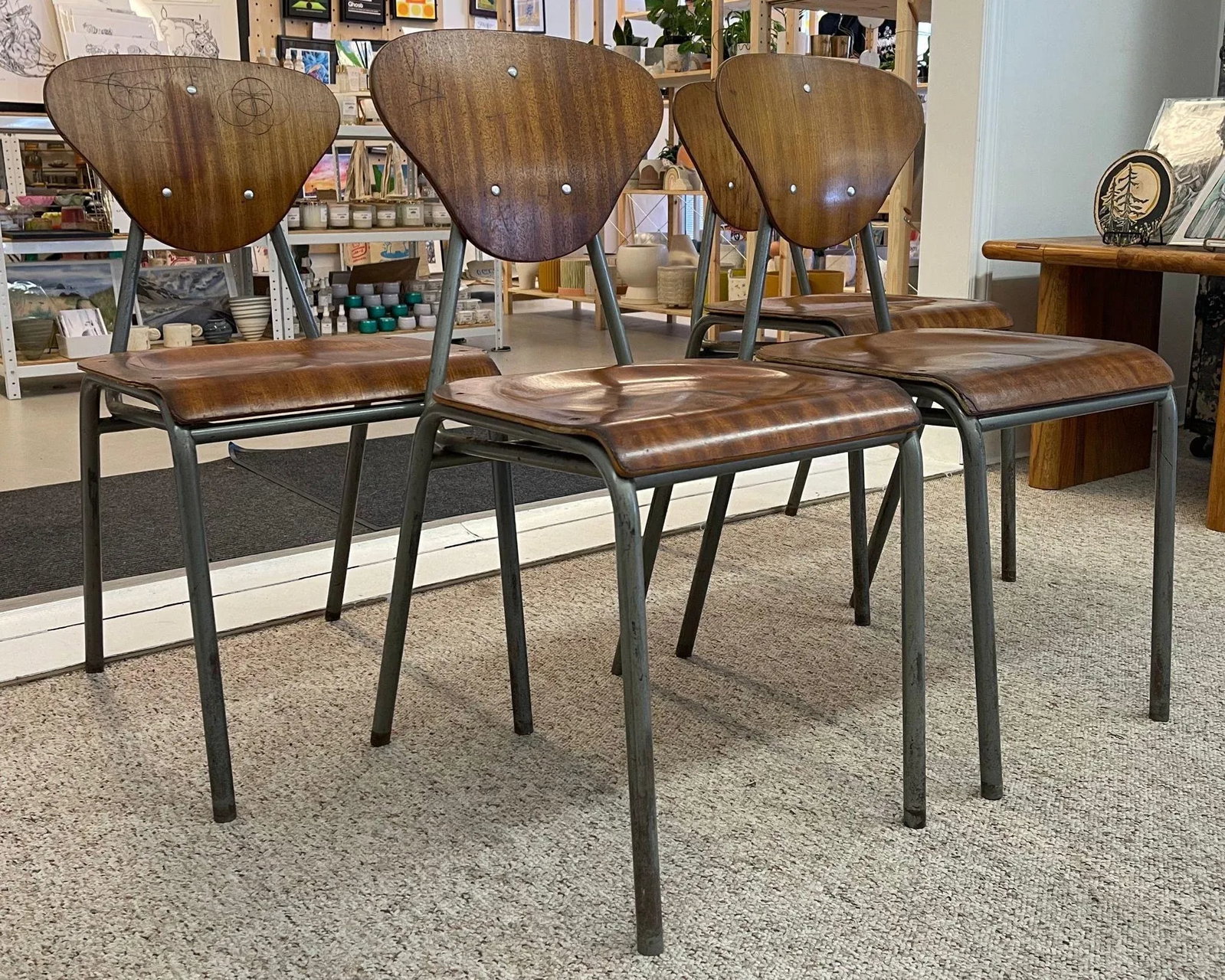 1970s Vintage Danish Modern Dining Chairs With Metal Frames- Set of 4 - 2