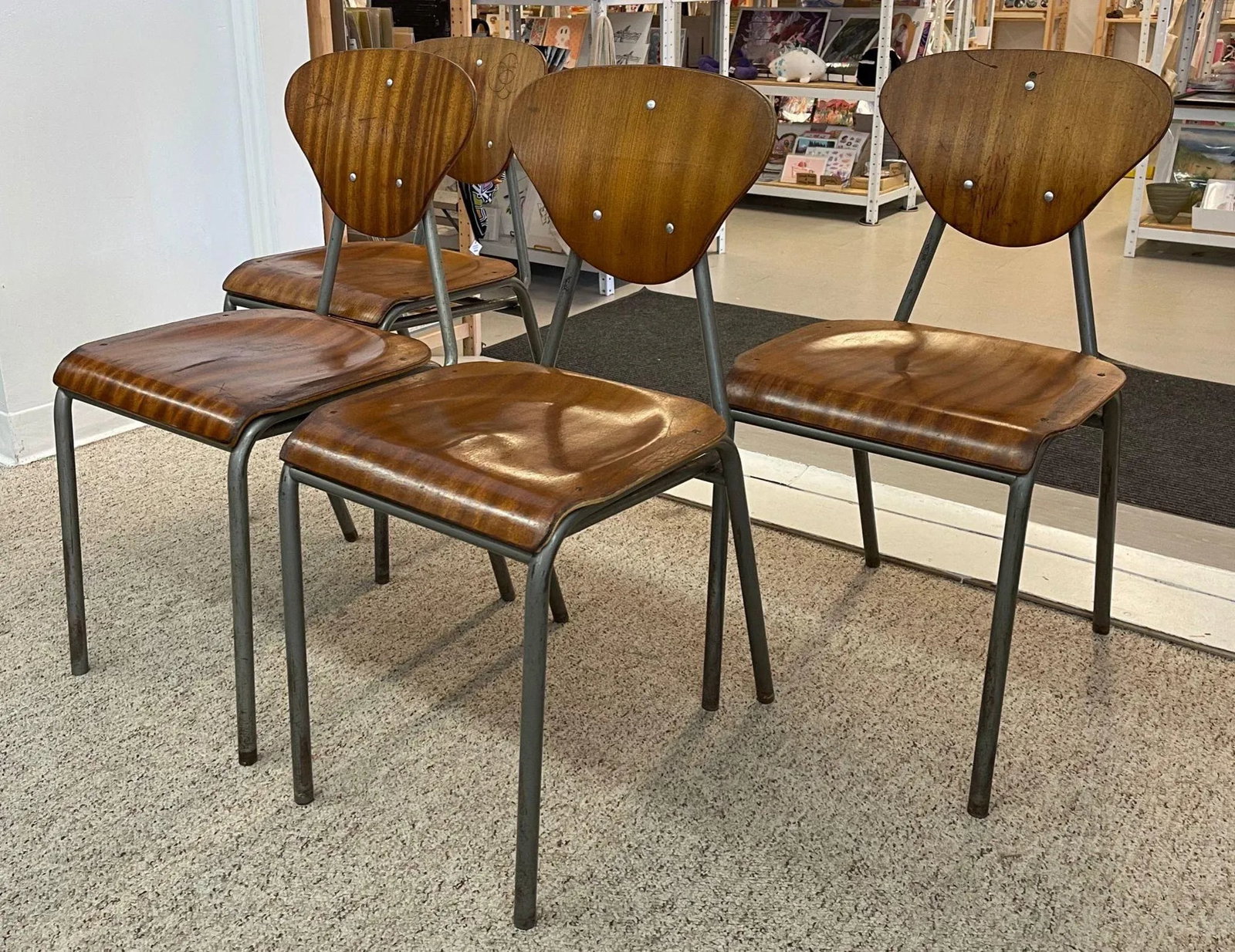 1970s Vintage Danish Modern Dining Chairs With Metal Frames- Set of 4 - 3
