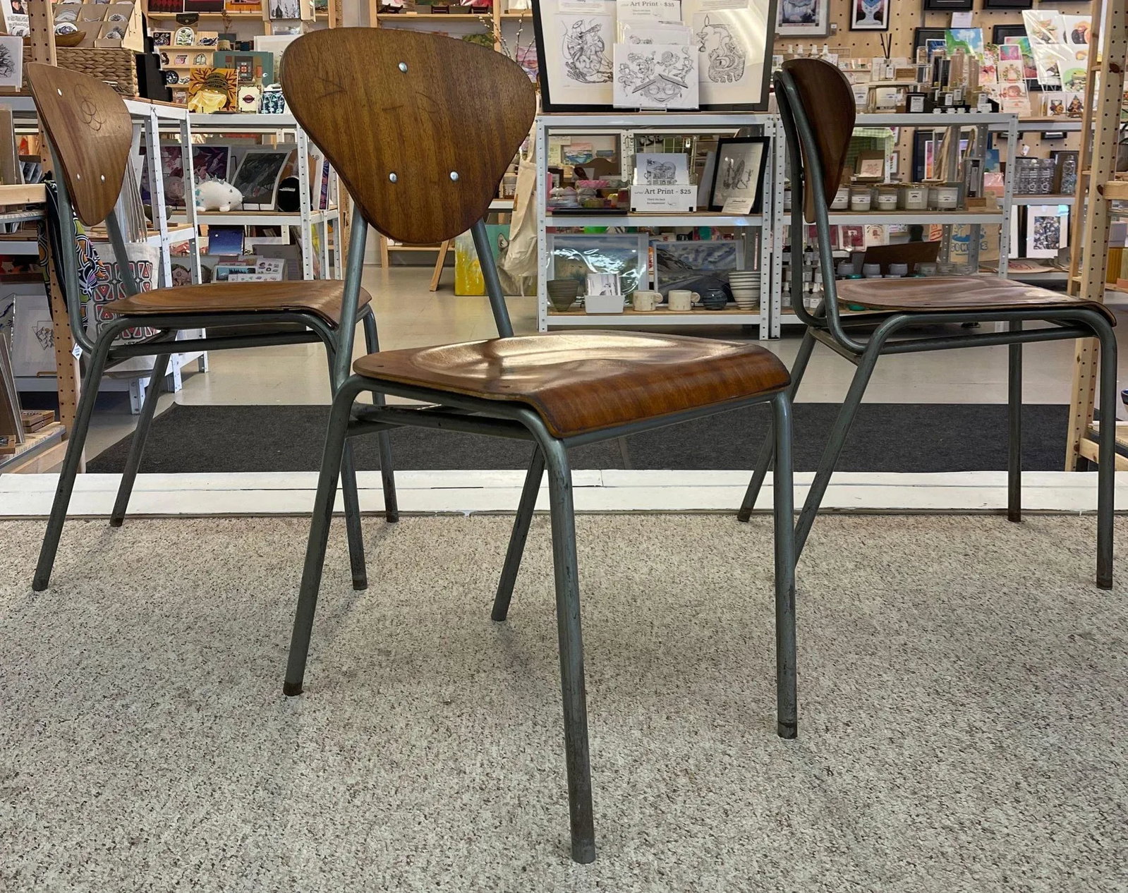 1970s Vintage Danish Modern Dining Chairs With Metal Frames- Set of 4 - 4