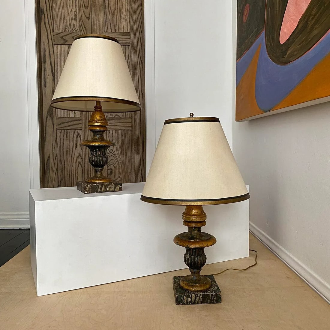 Pair of Late 19th Century Italian Gilt Wood Table Lamps - 3