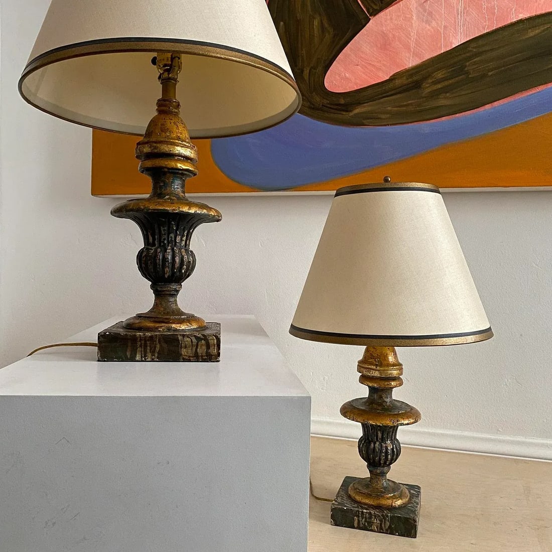 Pair of Late 19th Century Italian Gilt Wood Table Lamps - 5