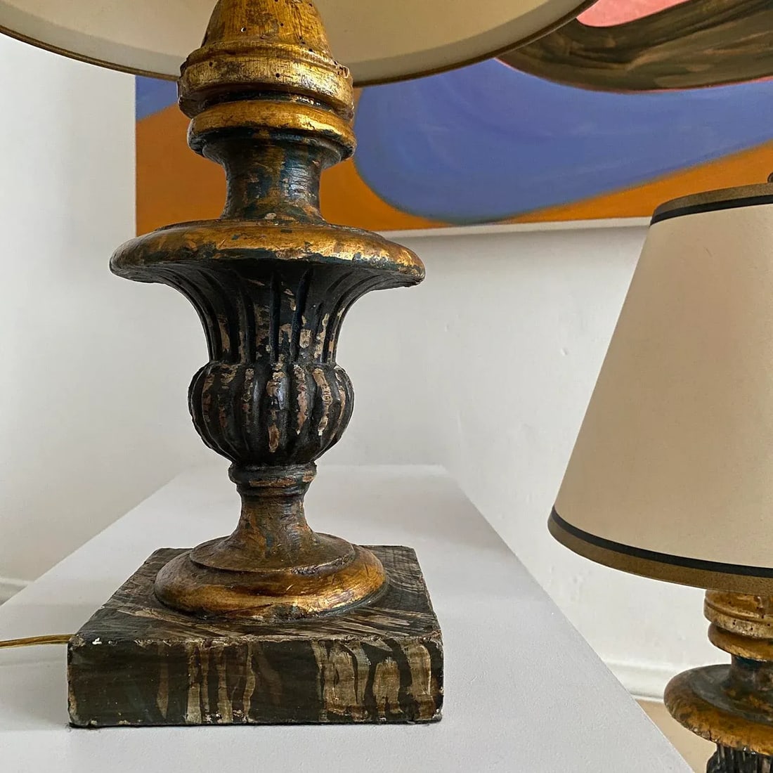 Pair of Late 19th Century Italian Gilt Wood Table Lamps - 7