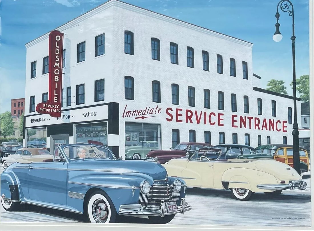 Ken Eberts Oldsmobile Olds Convertibles & Woody Wagon Car Dealership Painting - 6