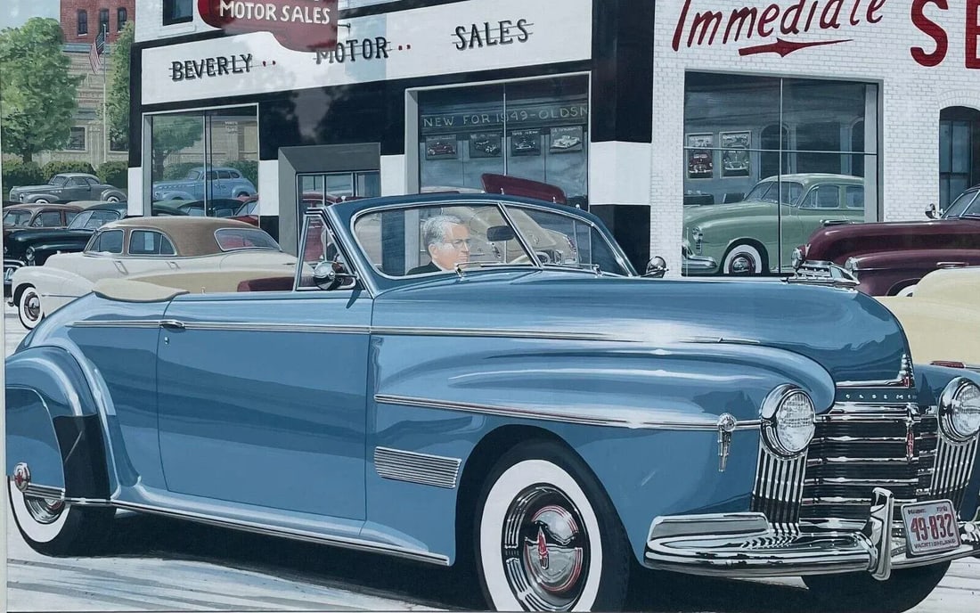 Ken Eberts Oldsmobile Olds Convertibles & Woody Wagon Car Dealership Painting - 8