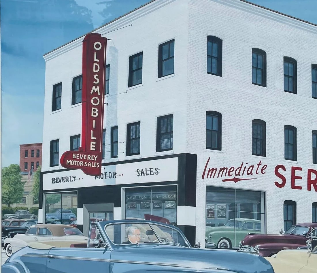 Ken Eberts Oldsmobile Olds Convertibles & Woody Wagon Car Dealership Painting - 9