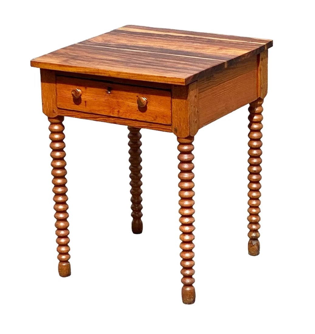 Late 19th Century Antique Federal Style Southern Yellow Pine Work Table With Spool Turned Legs - 2