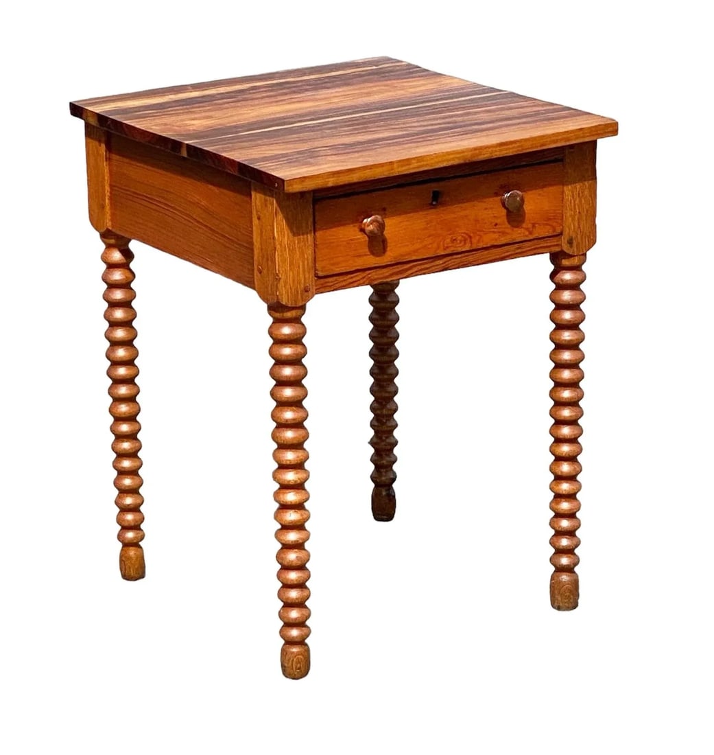 Late 19th Century Antique Federal Style Southern Yellow Pine Work Table With Spool Turned Legs - 3