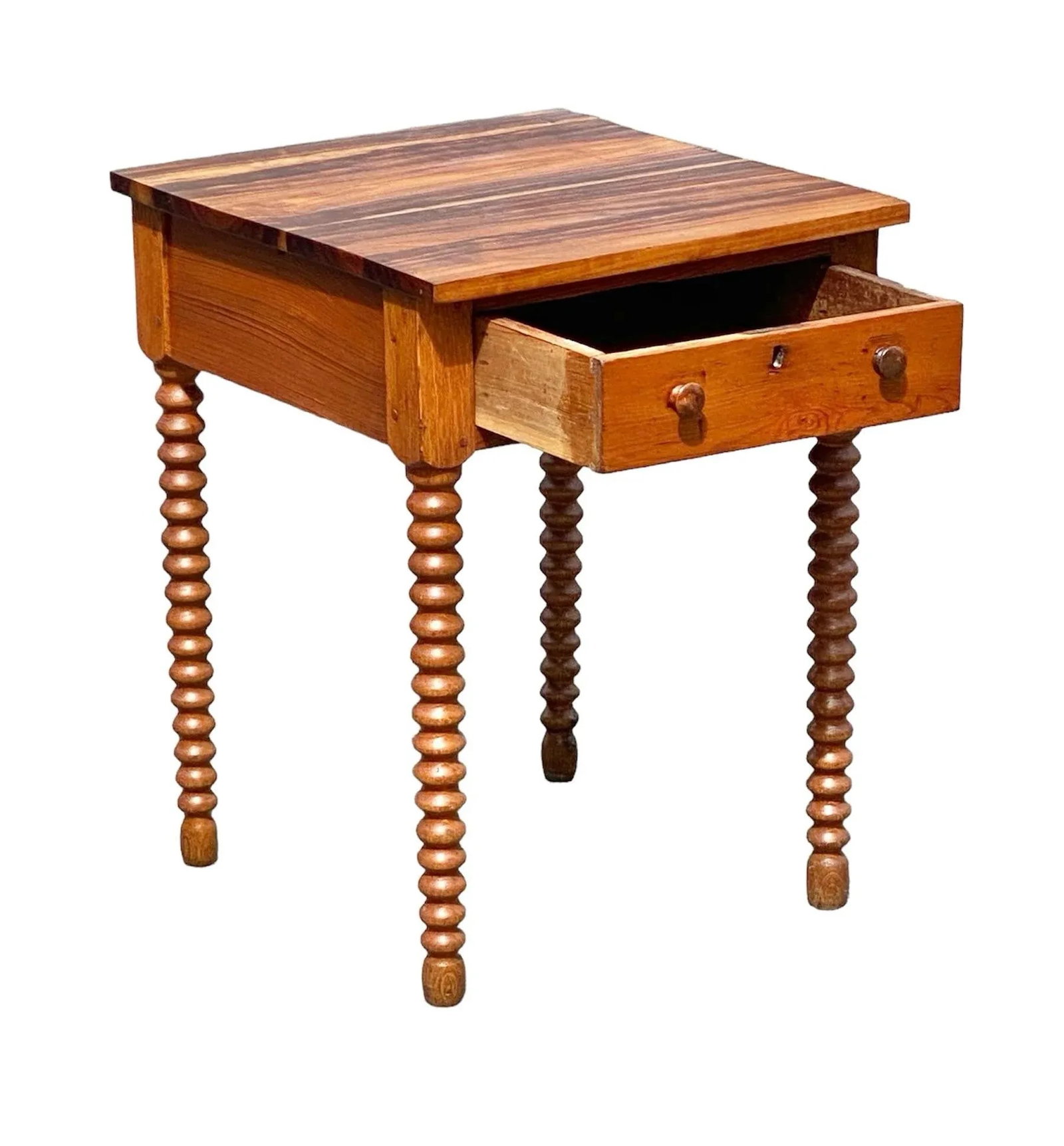 Late 19th Century Antique Federal Style Southern Yellow Pine Work Table With Spool Turned Legs - 4
