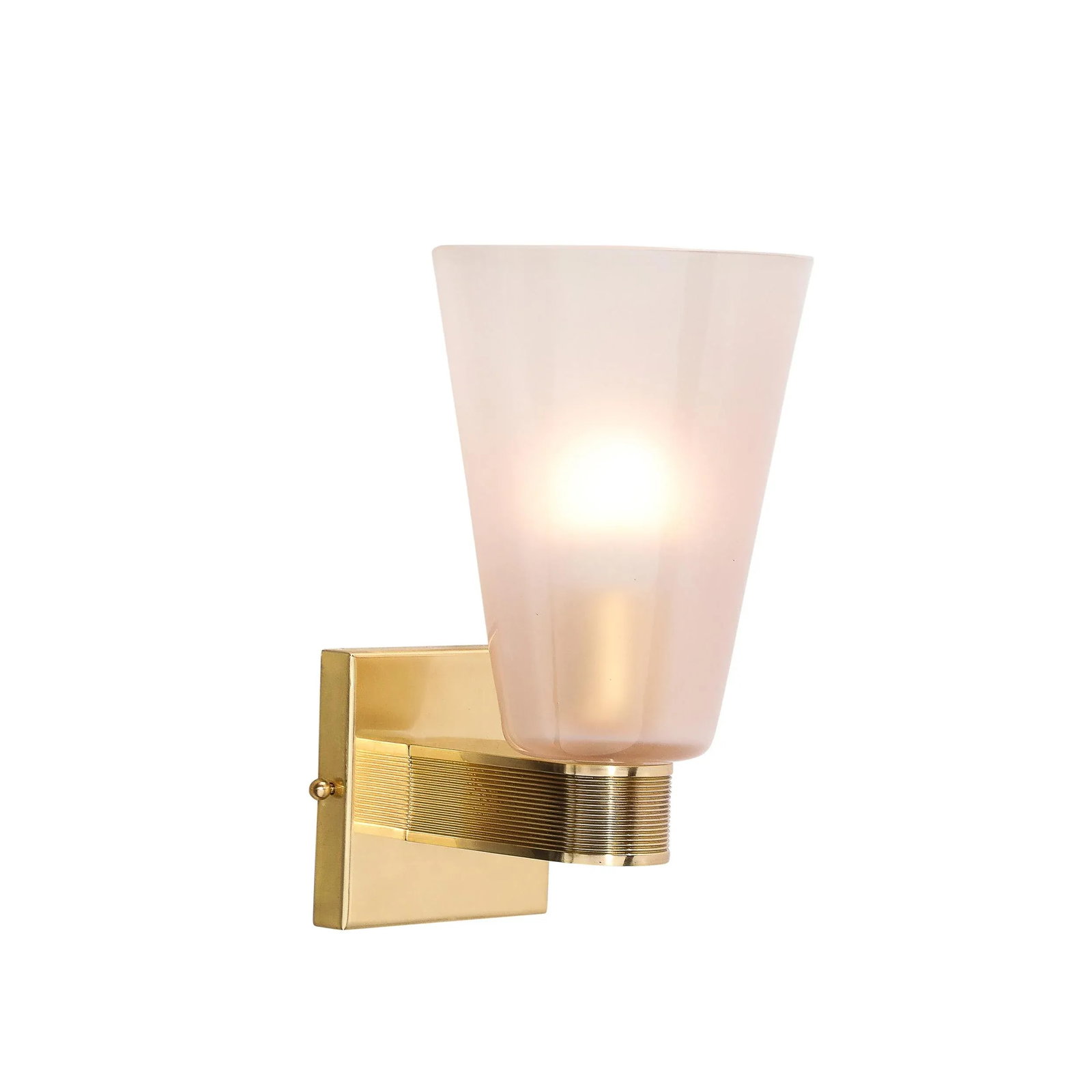 Pair of Modernist Hand-Blown Murano Smoked Pink Glass W/ Reeded Brass Sconces - 2