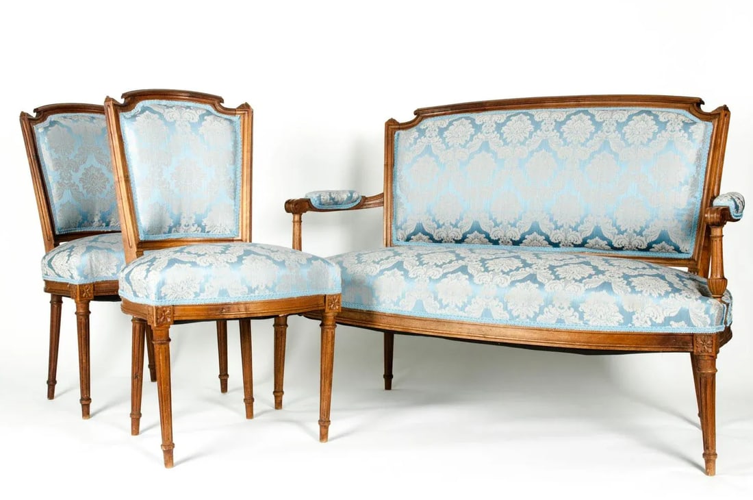 Antique French Settee With Chairs Seating Set - 3 Piece Set - 2