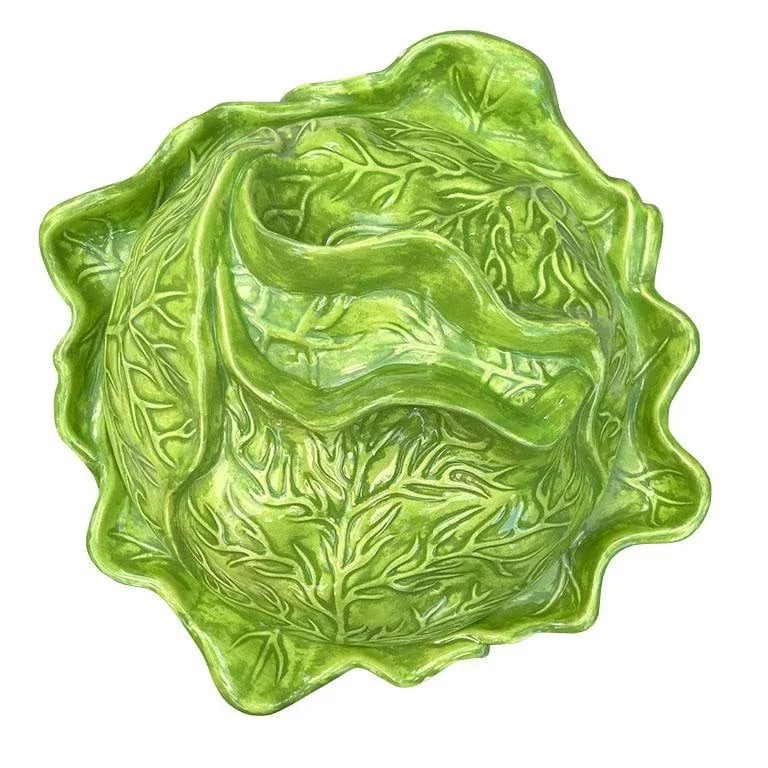 Large 1970s Hollywood Regency Green Ceramic Cabbage Ware Serving Bowl With Lid - 2
