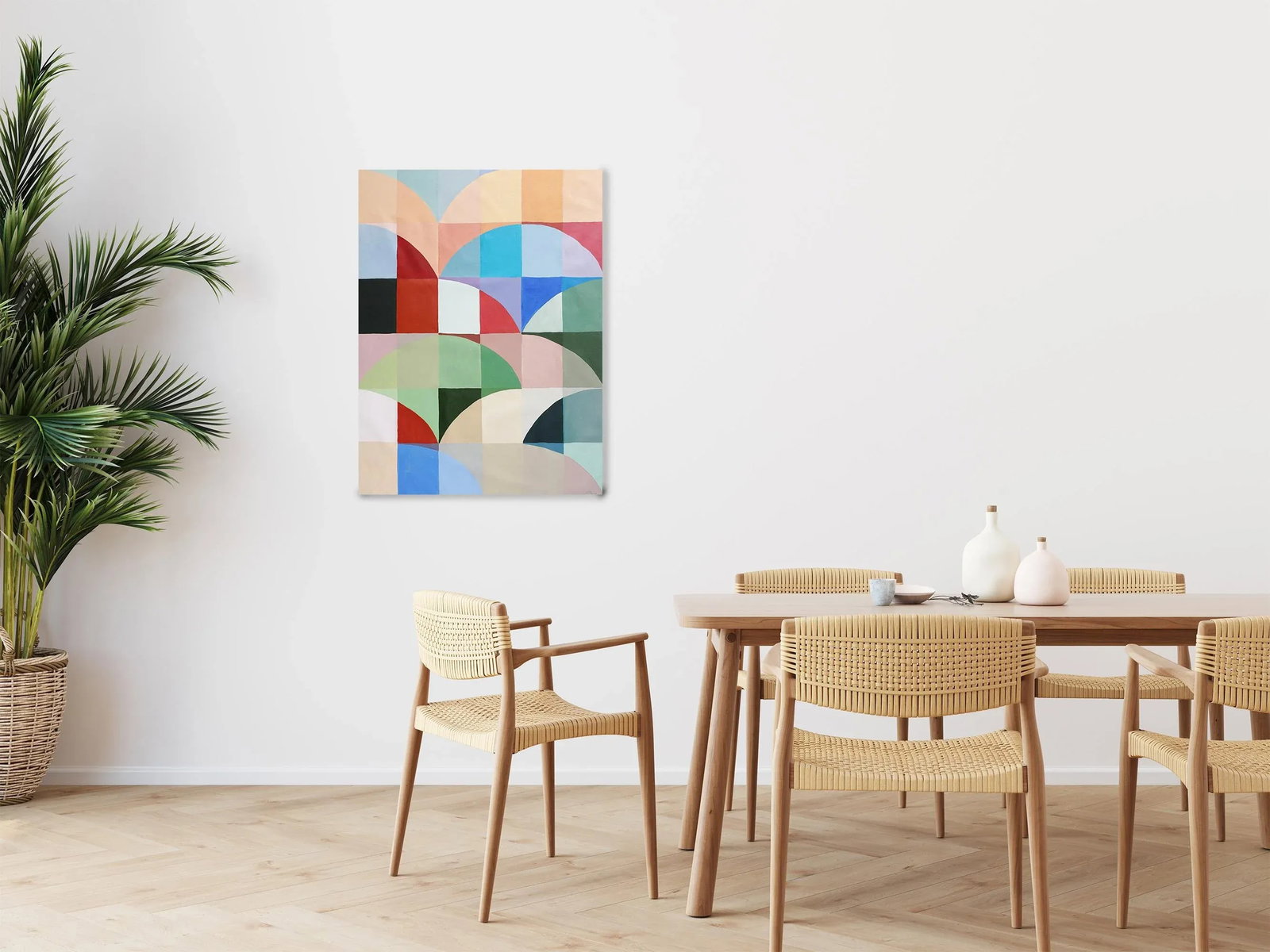 2024, Geometric Bauhaus Painting on Canvas, "Coloured Horizons", Painting on Canvas by Natalia Roman - 2