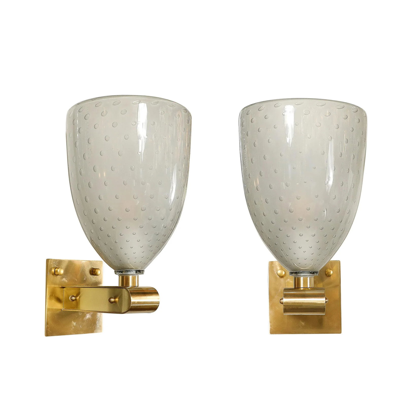 Modernist Brass Sconces With Hand Blown Murano Smoked Glass With Murines - 2