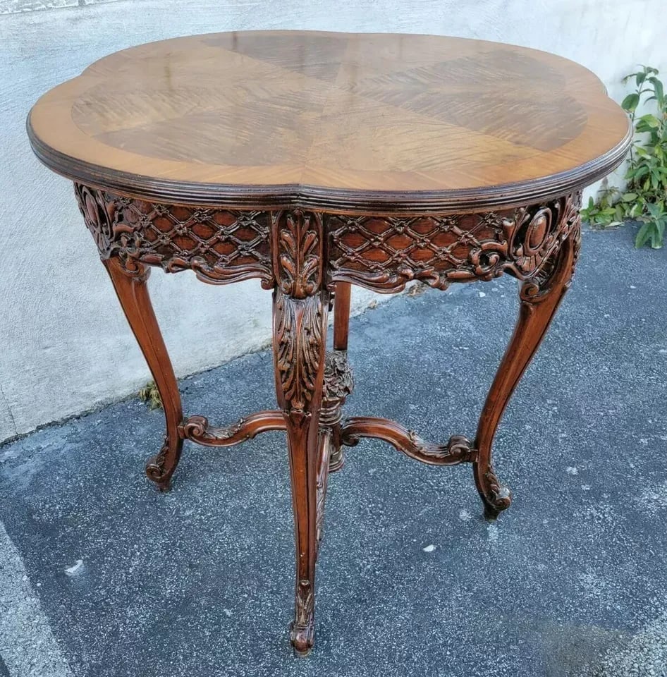 Italian 1920s Walnut Hand Carved Book Match Center Table - 2