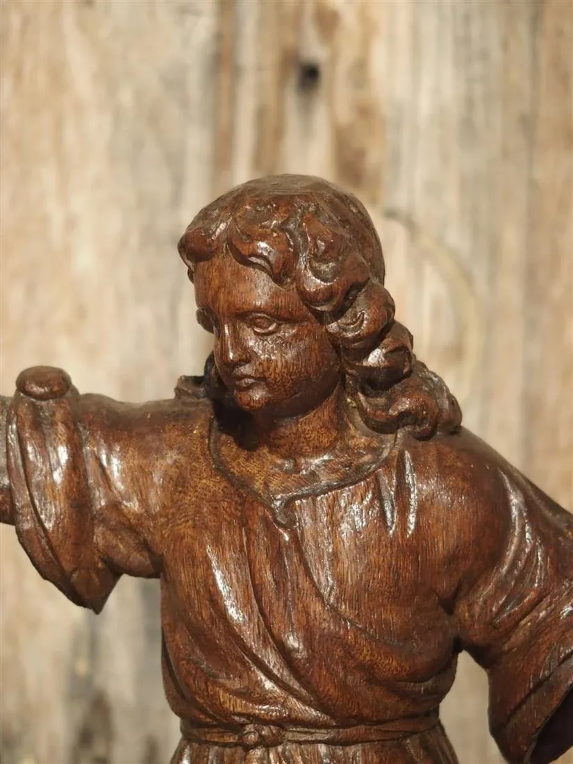 Small 17th Century Carved Oak Statue From France - 2