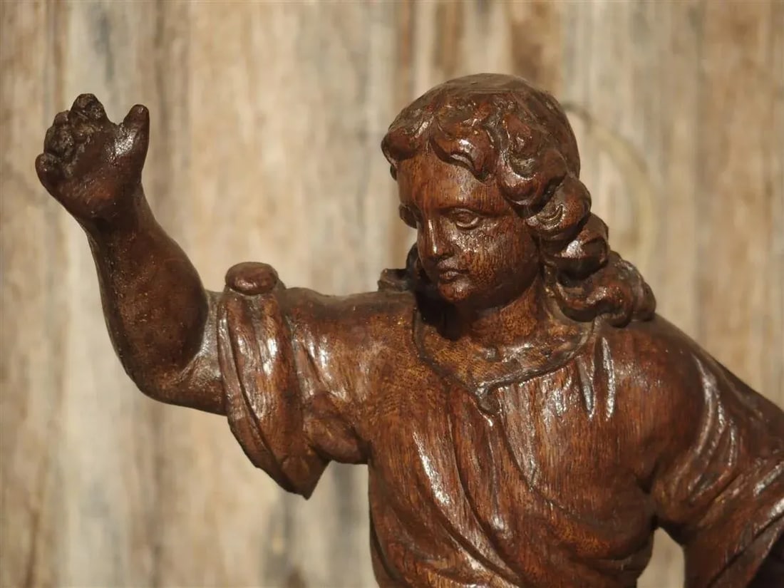 Small 17th Century Carved Oak Statue From France - 3