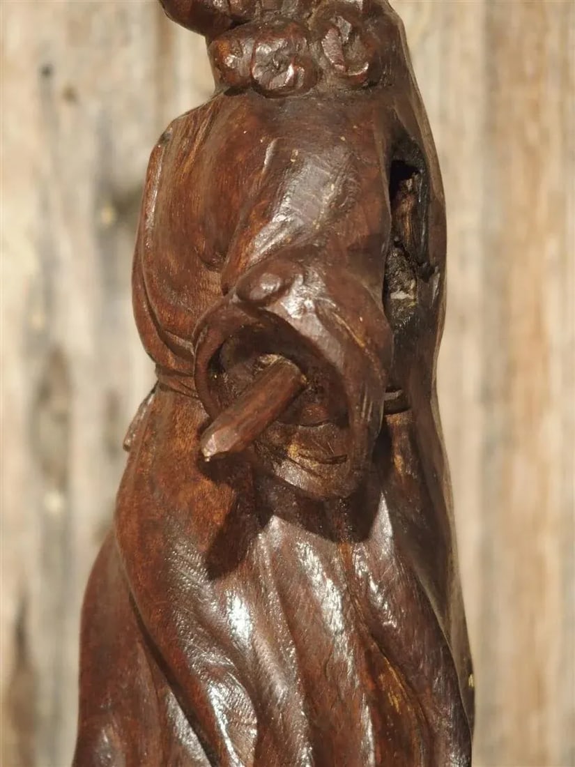 Small 17th Century Carved Oak Statue From France - 4