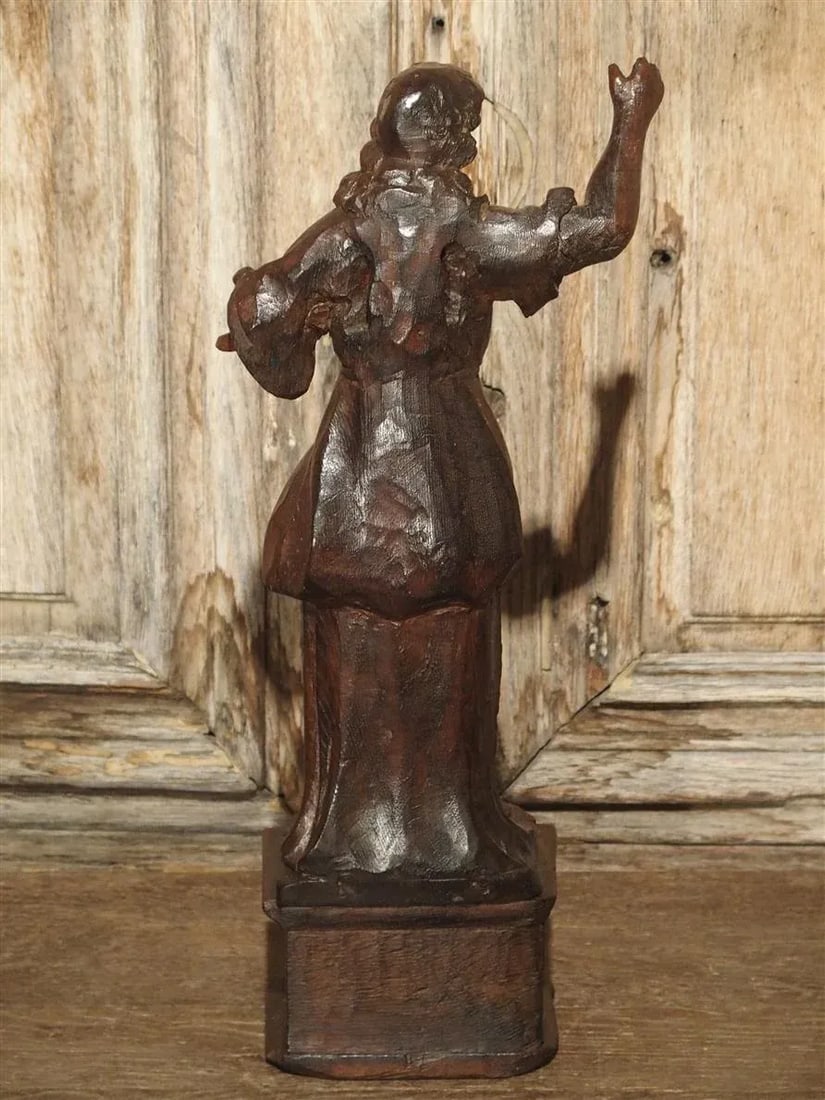 Small 17th Century Carved Oak Statue From France - 7