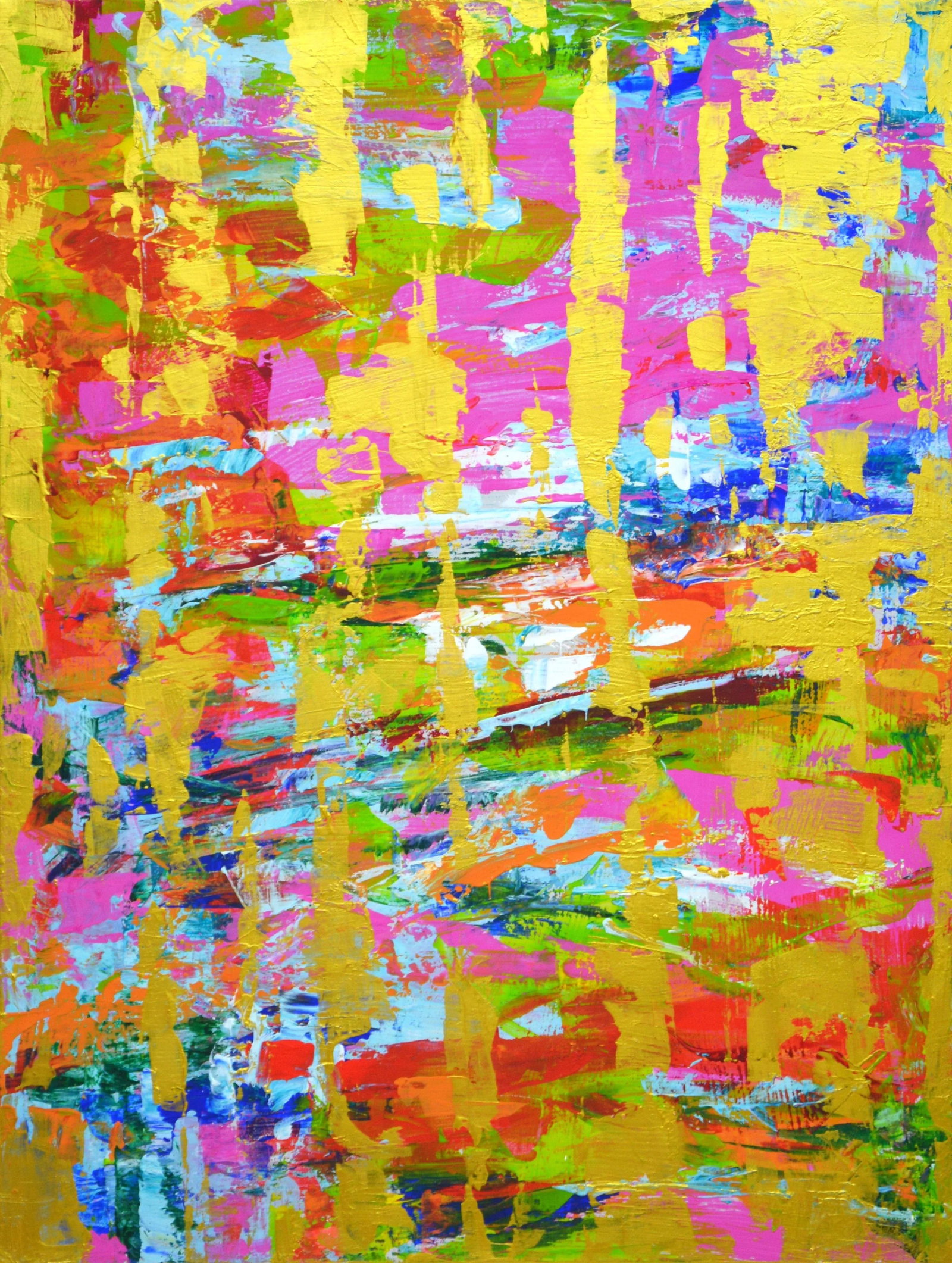 Expression With Gold. Original Contemporary Painting by Arts Bound: Expression with gold. This is an original abstract acrylic painting. The product has a modern aesthetic design and is filled with positive energy. Colors overlap and stand out with subtle and vibrant 