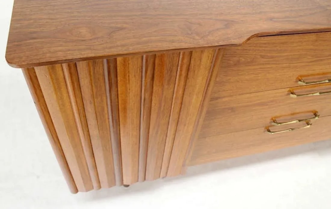 Danish Mid Century Modern Long Walnut Dresser Super Clean 3 Drawers Two Doors - 2