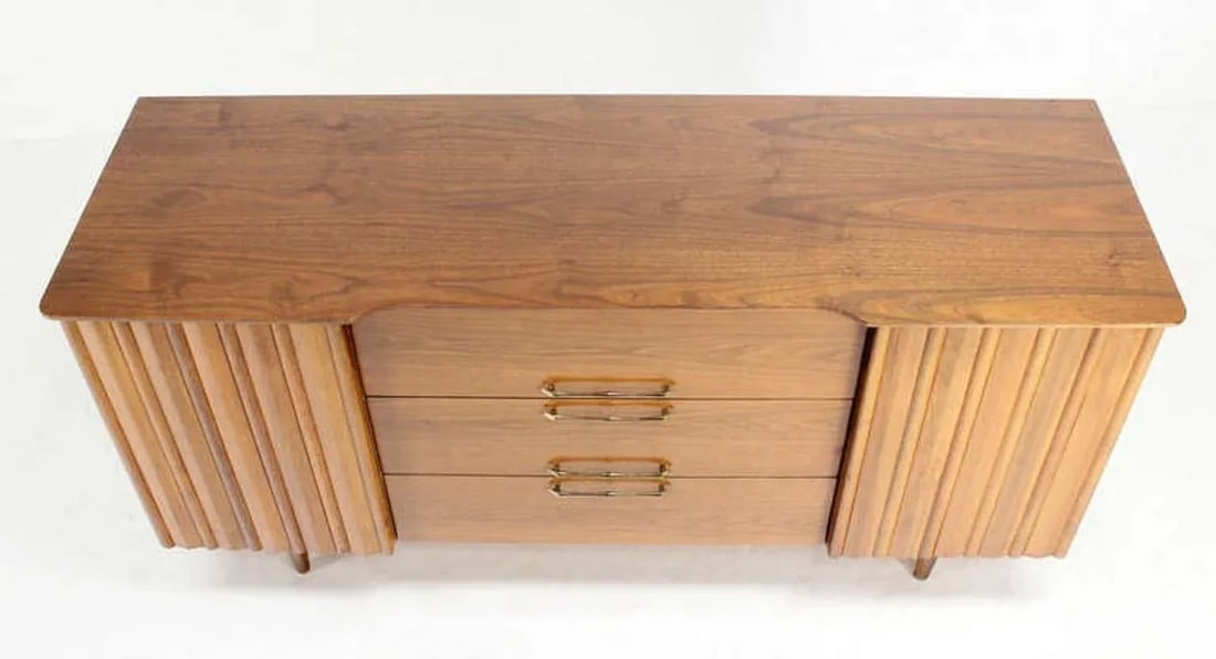 Danish Mid Century Modern Long Walnut Dresser Super Clean 3 Drawers Two Doors - 7