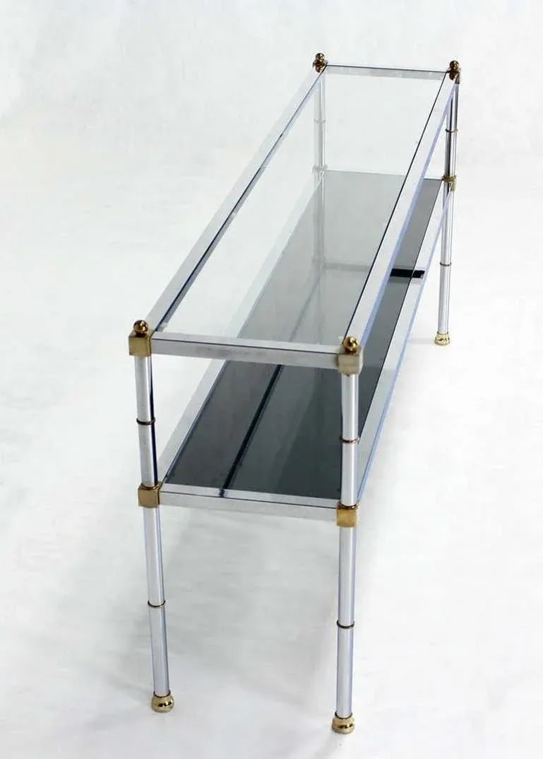 Chrome Brass and Glass Two Tier Console or Sofa Table Mid Century Modern - 2