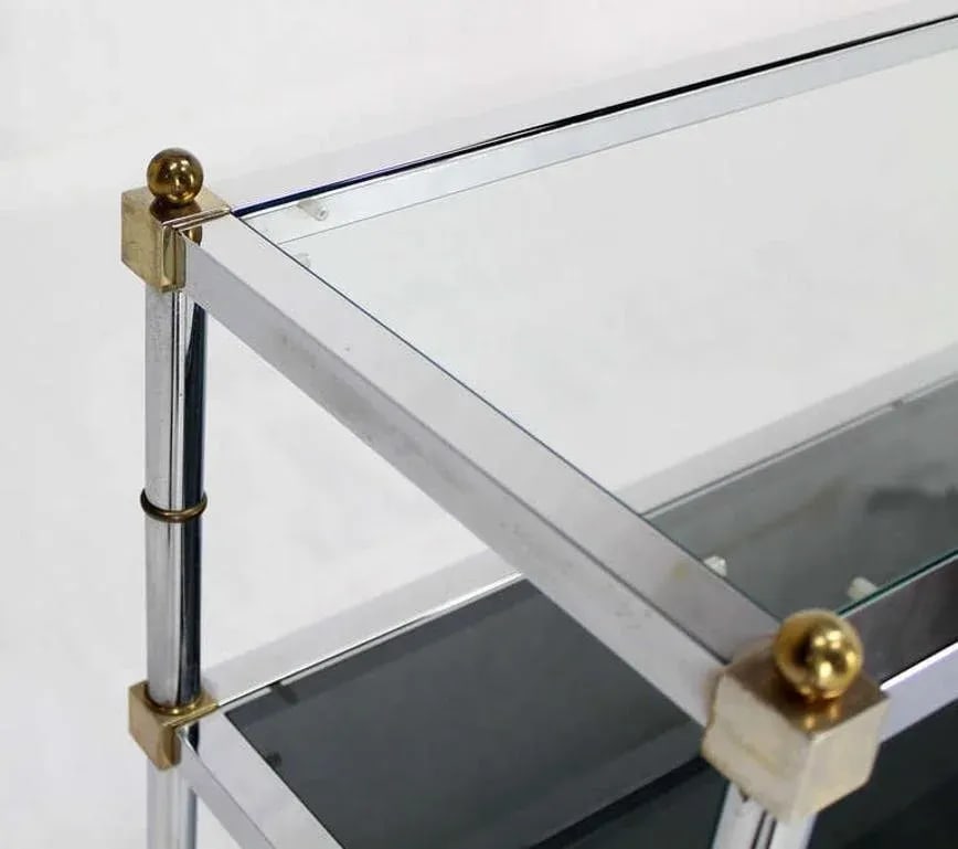 Chrome Brass and Glass Two Tier Console or Sofa Table Mid Century Modern - 4