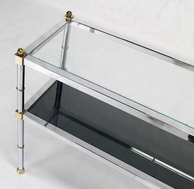 Chrome Brass and Glass Two Tier Console or Sofa Table Mid Century Modern - 6