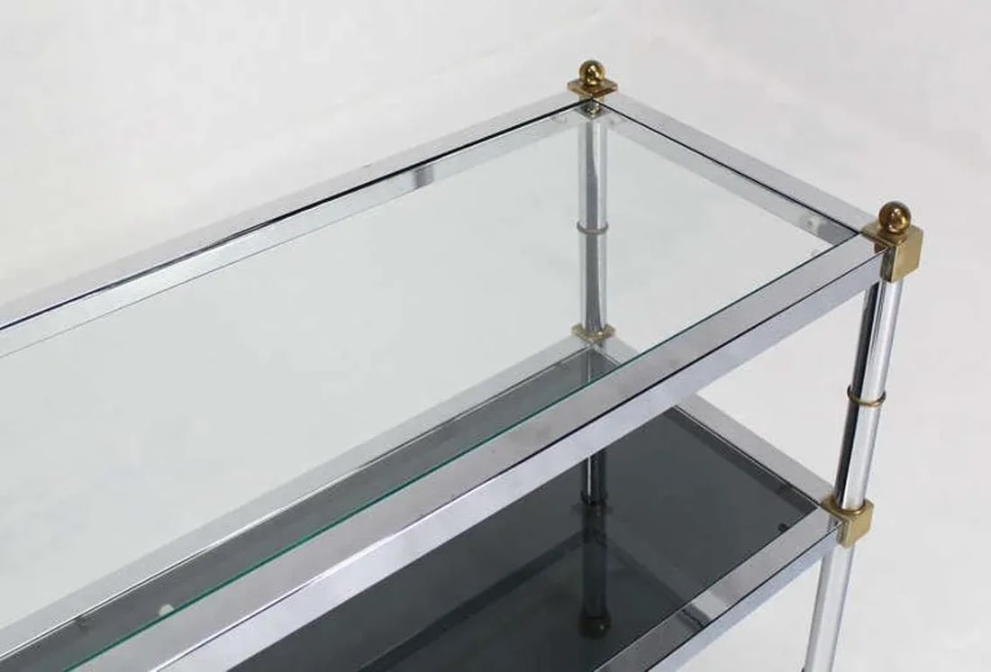 Chrome Brass and Glass Two Tier Console or Sofa Table Mid Century Modern - 7