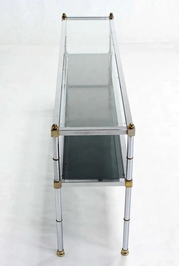Chrome Brass and Glass Two Tier Console or Sofa Table Mid Century Modern - 9