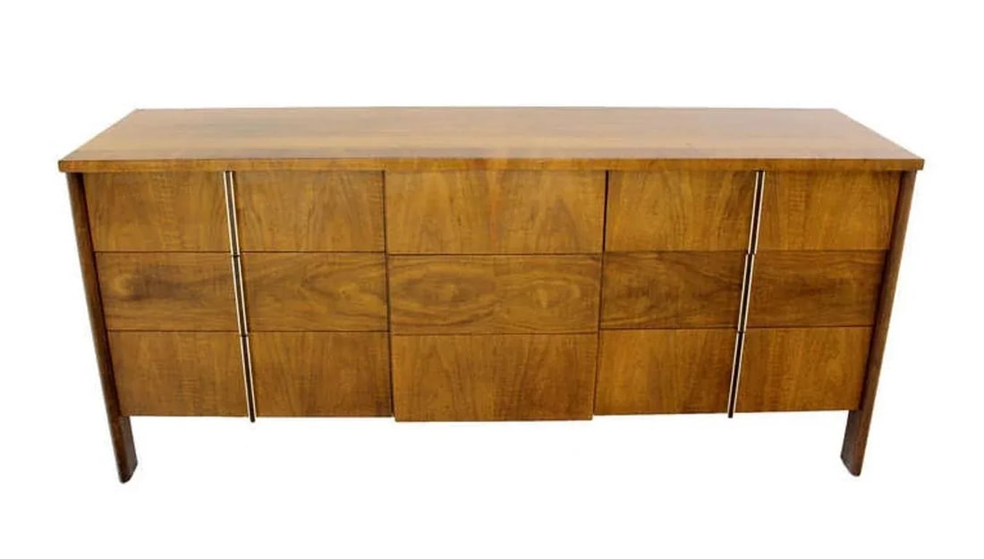 Mid Century Modern Burl Walnut John Widdicomb 9 Drawers Long Dresser Credenza - 5