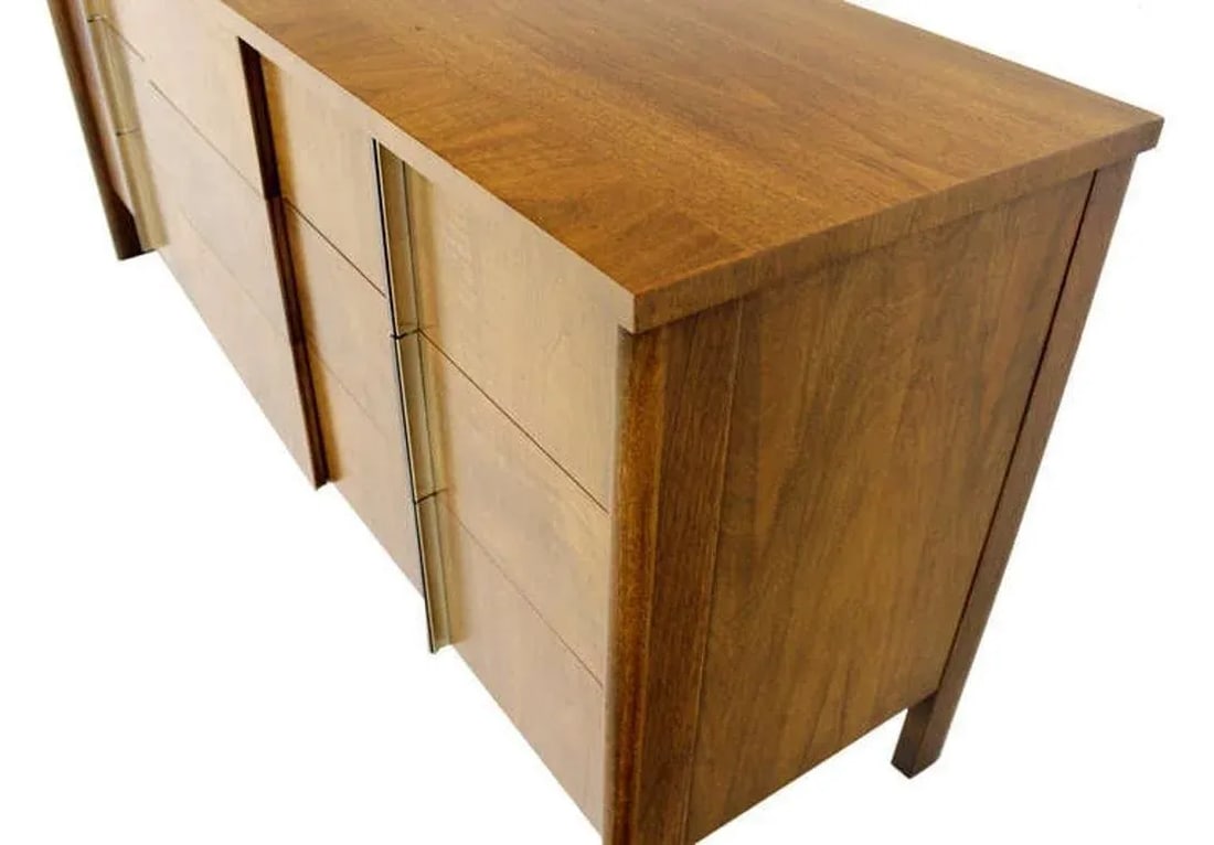 Mid Century Modern Burl Walnut John Widdicomb 9 Drawers Long Dresser Credenza - 6
