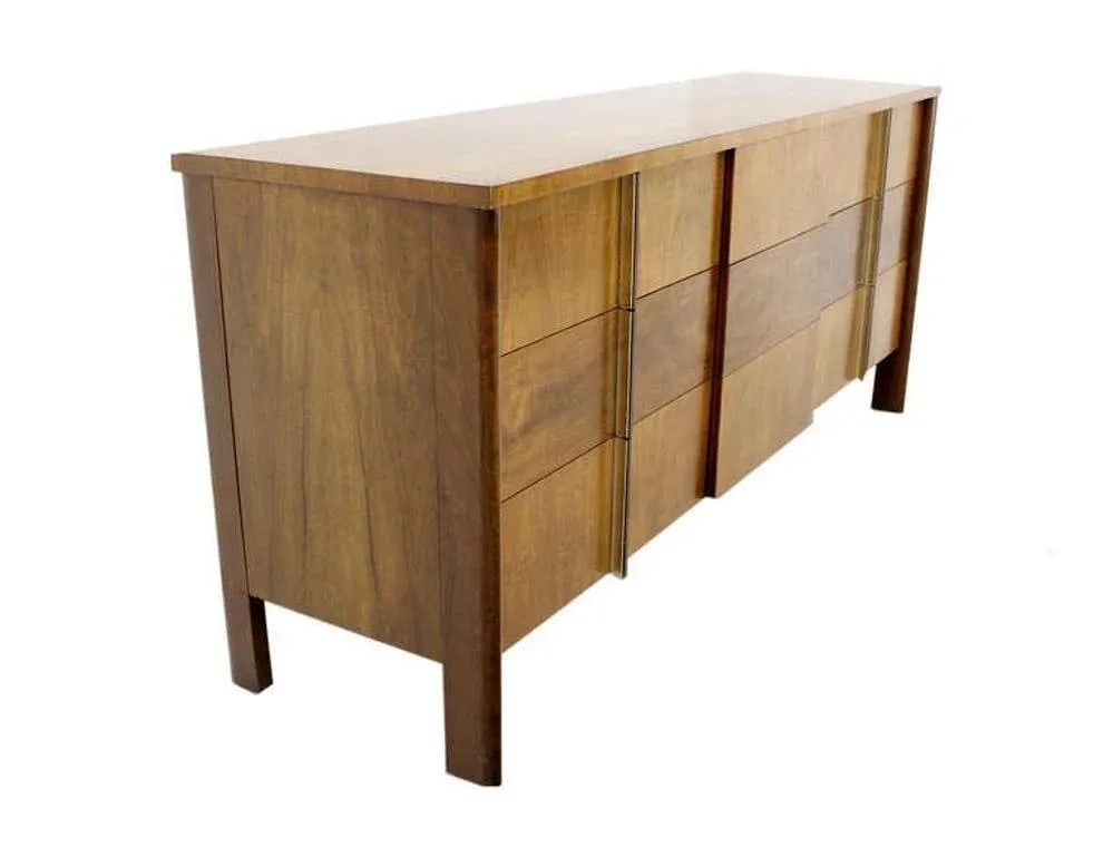 Mid Century Modern Burl Walnut John Widdicomb 9 Drawers Long Dresser Credenza - 8