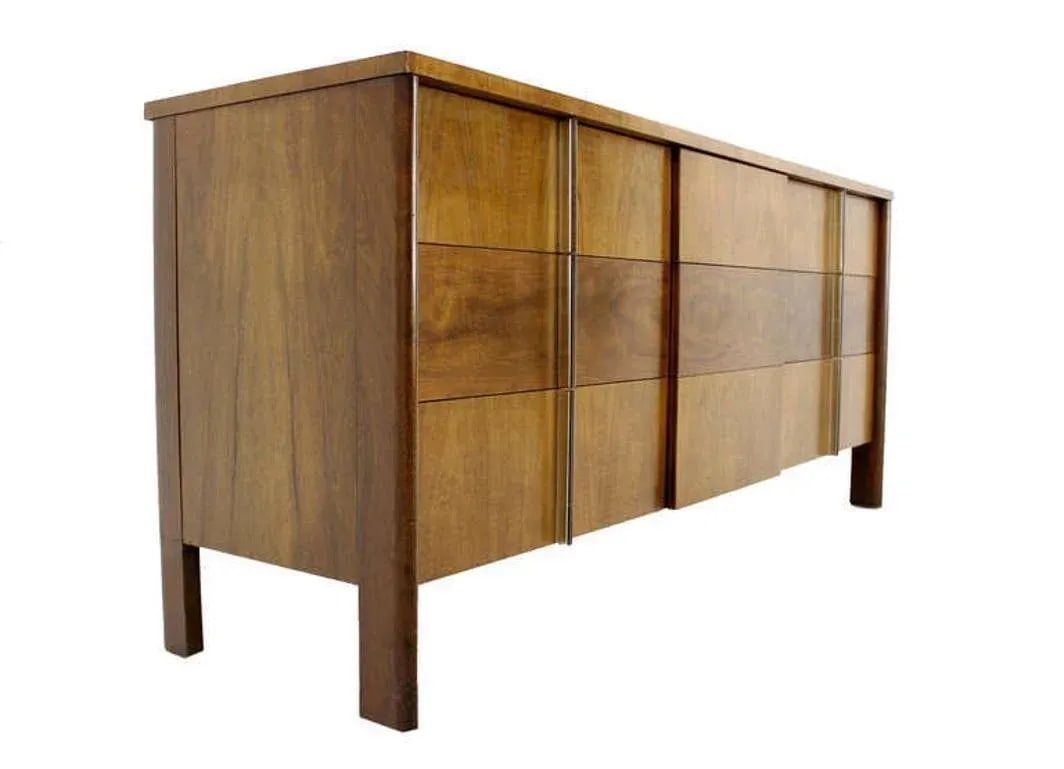 Mid Century Modern Burl Walnut John Widdicomb 9 Drawers Long Dresser Credenza - 9