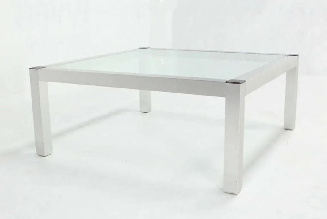 Mid-Century Modern Machined Metal Base Glass Top Coffee Table Modernist - 2