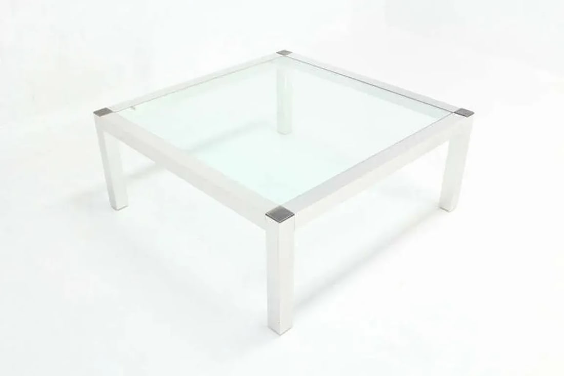 Mid-Century Modern Machined Metal Base Glass Top Coffee Table Modernist - 3
