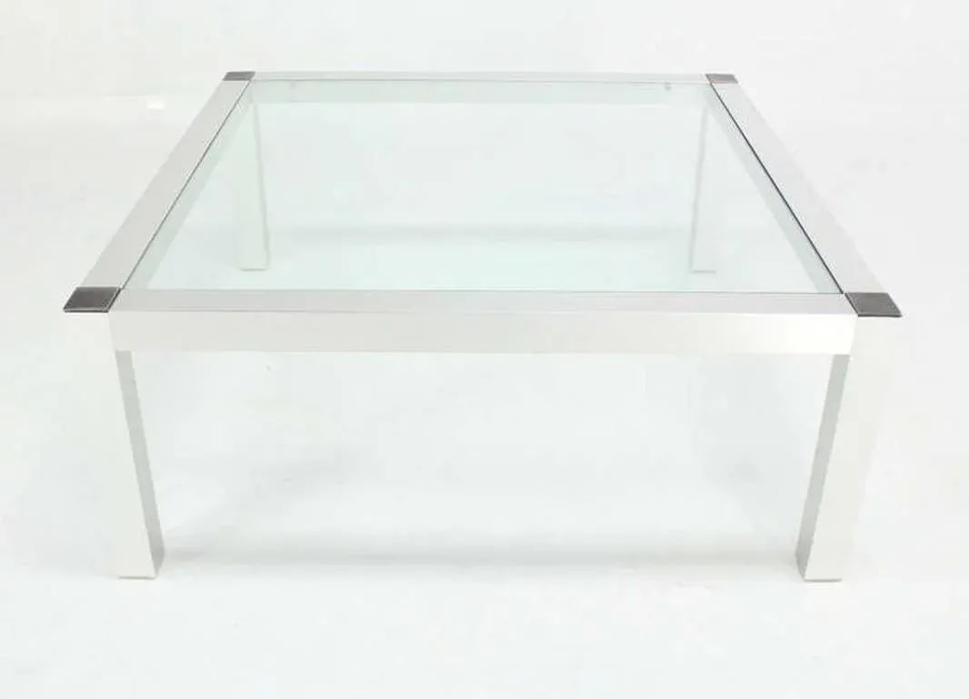 Mid-Century Modern Machined Metal Base Glass Top Coffee Table Modernist - 4